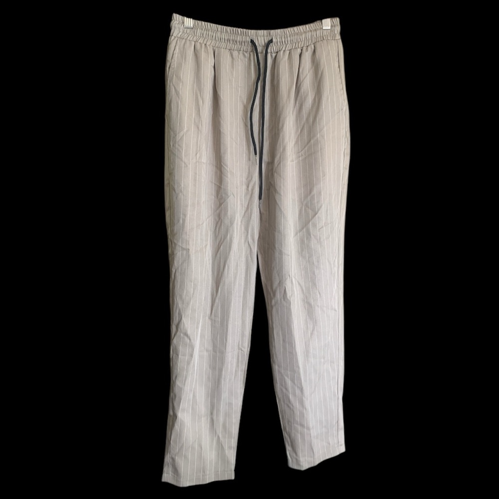 Pin Striped Grey Drawstring Pants - Picture 2 of 3